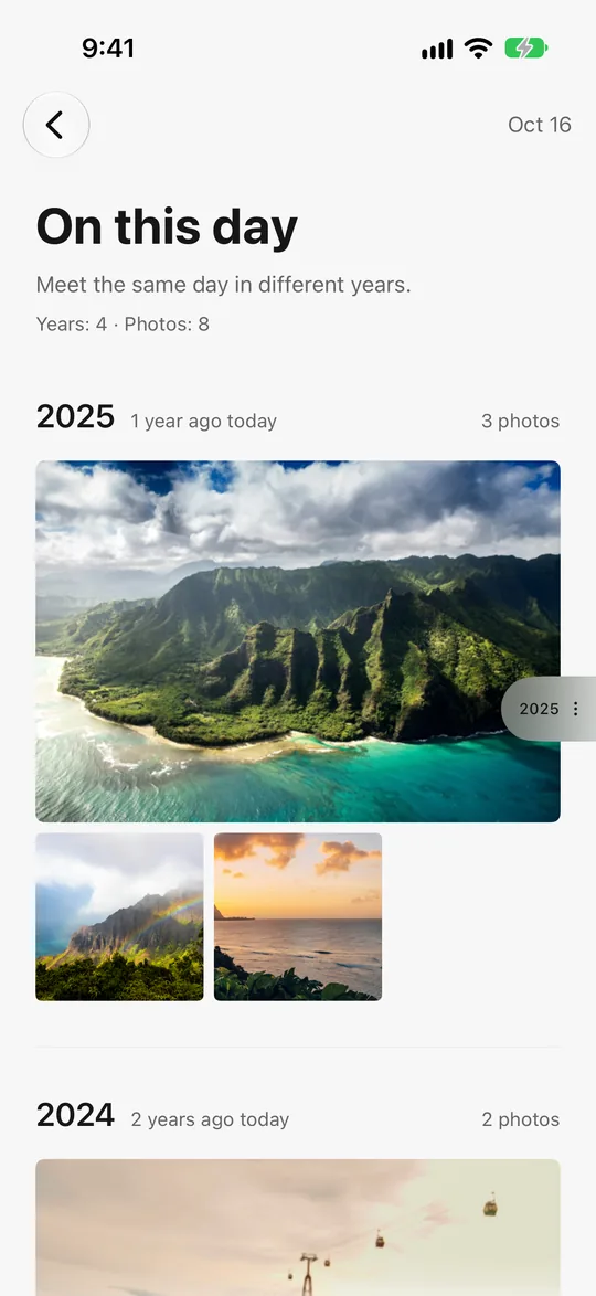 On This Day showing three photos taken in Hawaii a year ago today