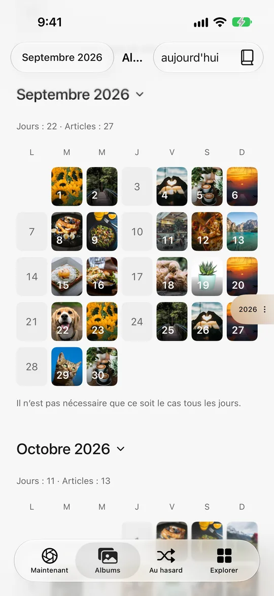 Calendrier photo : la plupart des jours du mois dernier ont une photo