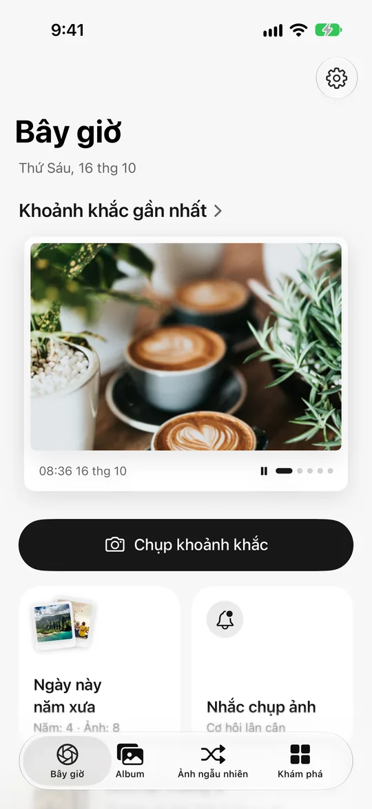 Màn hình chính Nowshot, khoảnh khắc mới nhất là ly latte sáng nay