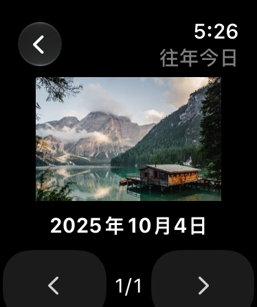 在今天,遇见那一年 — 浏览往年今日与最近照片。转动数码表冠或轻点翻页,小尺寸预览也完整保留照片比例。